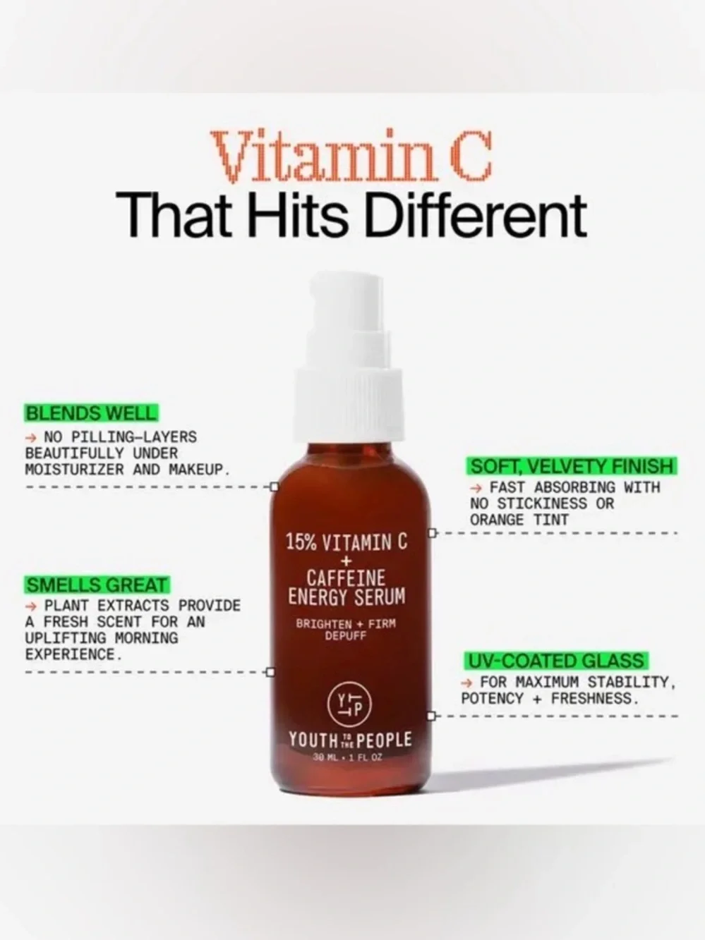 Youth To The People 15% Vitamin C + Caffeine Energy Serum - NEW
